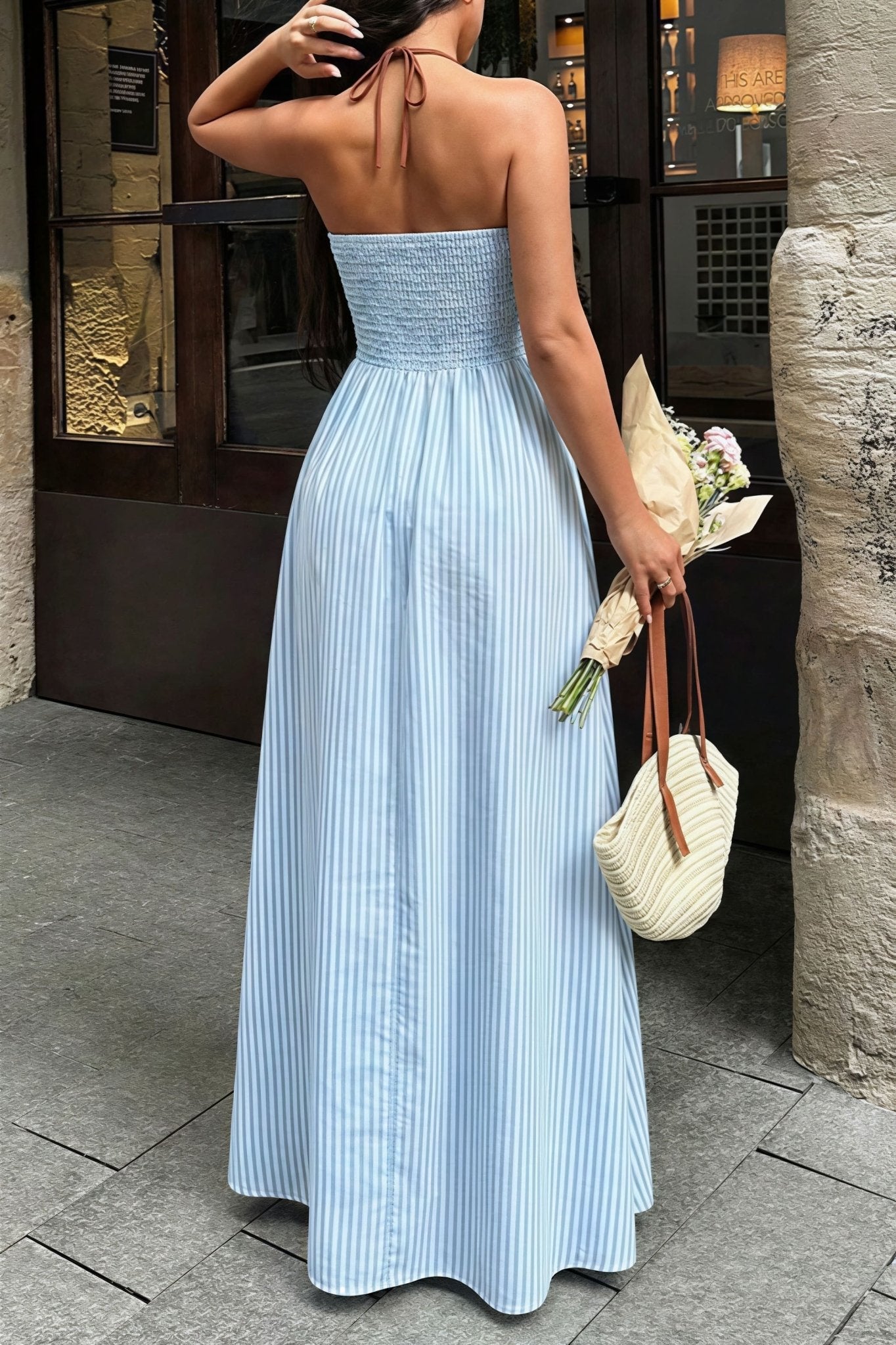 Yara Striped Deep V-Neck Maxi Dress