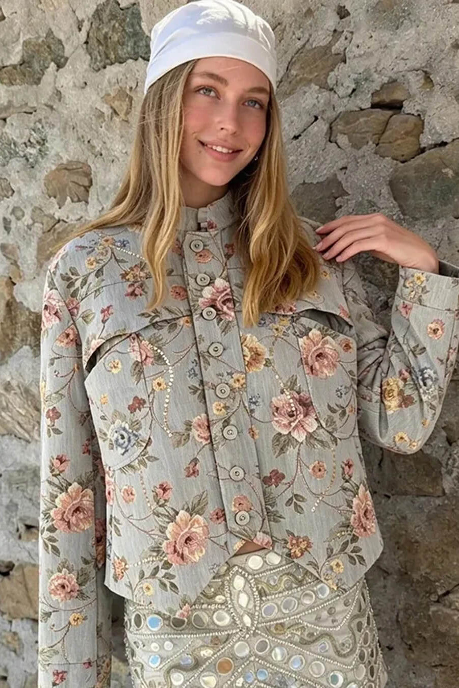 ZEYA - Anne Vintage Jacquard Cropped Jacket