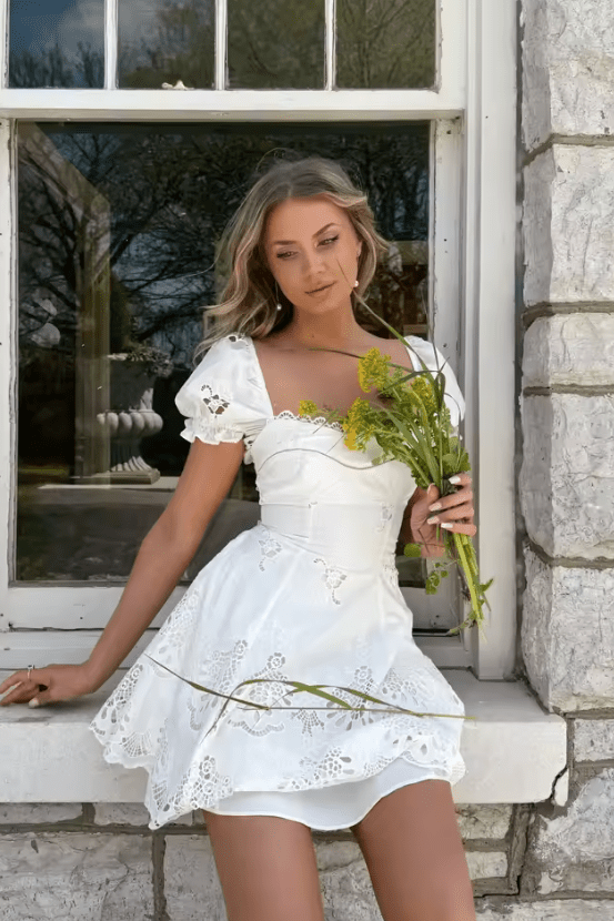 ZEYA - Audra Lace Hollow-Out Mini Dress