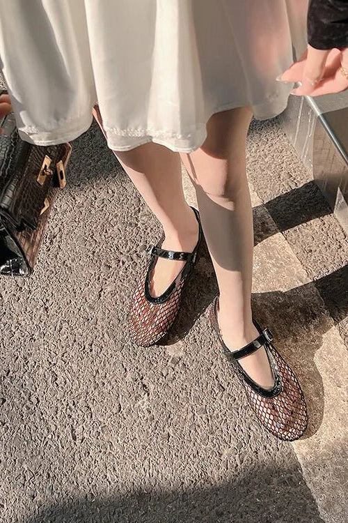 ZEYA - Beatrice Buckled Mesh Ballet Flats