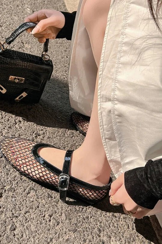 ZEYA - Beatrice Buckled Mesh Ballet Flats