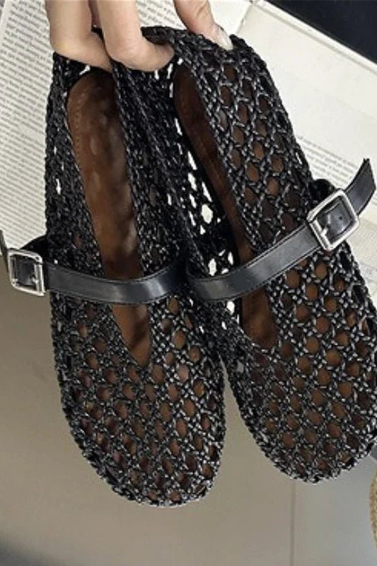 ZEYA - Bianca Woven Hollow Flat Sandals