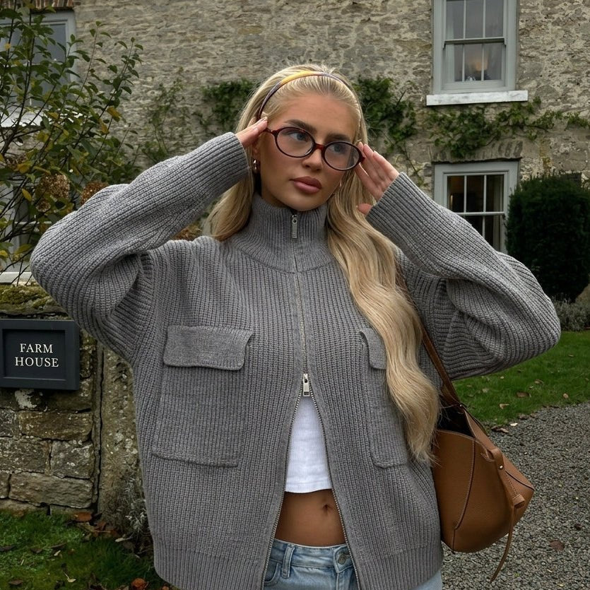 ZEYA - Bonnie Funnel Neck Zip Up Sweater