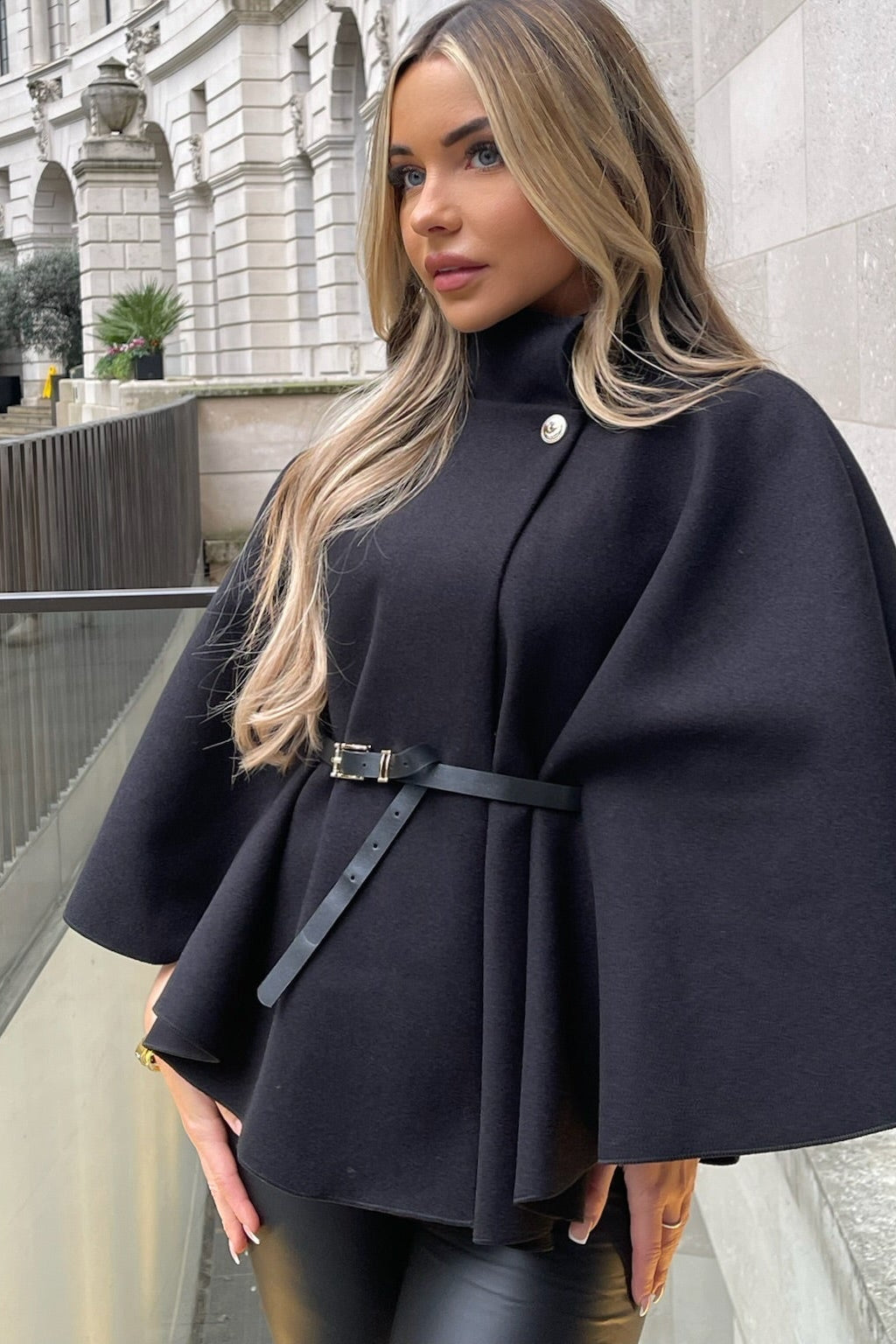 ZEYA - Caroline High Neck Cape Jacket with Belt