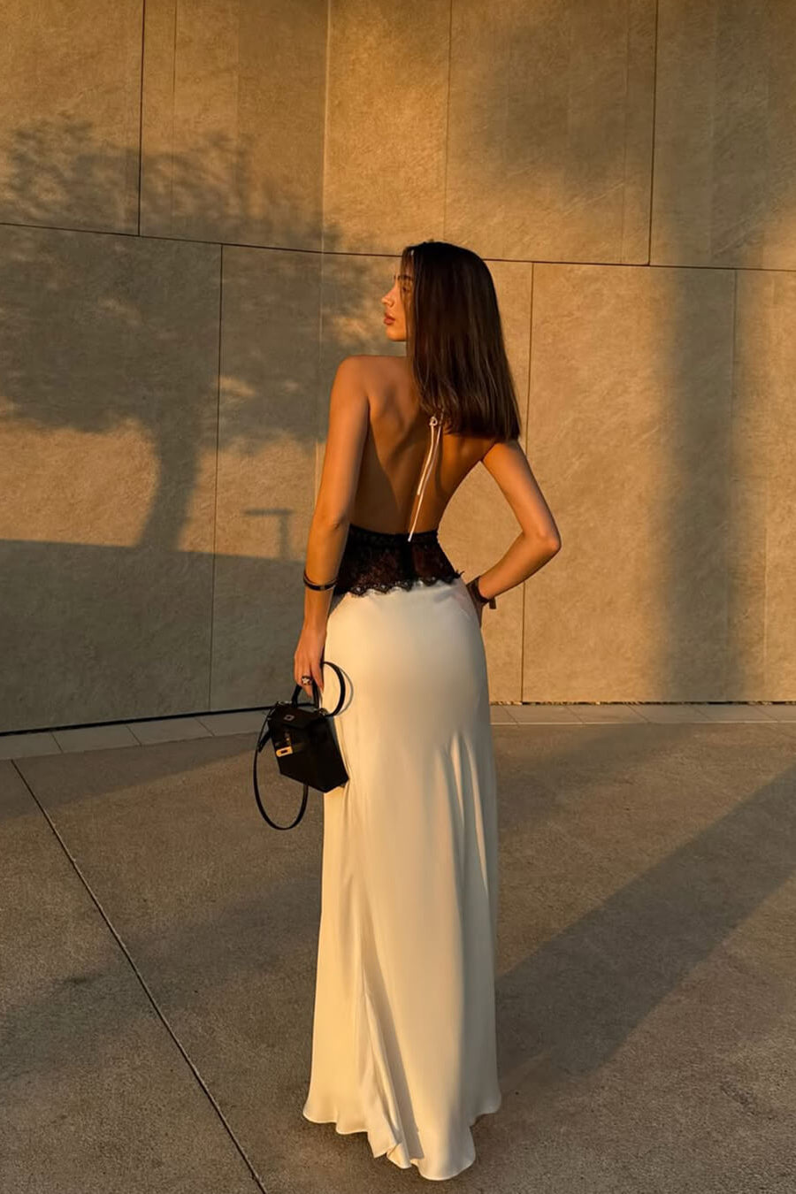 ZEYA - Danna Satin Lace Waist Backless Dress