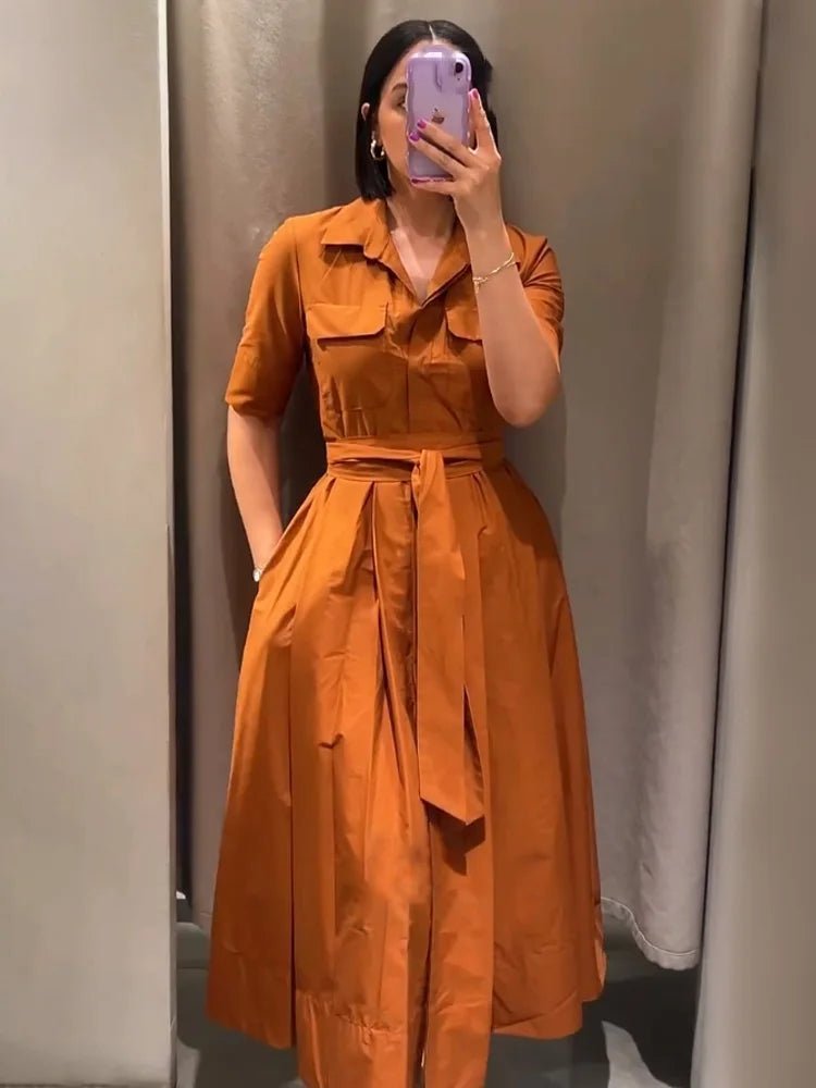 ZEYA - Evita Belted Shirt Midi Dress