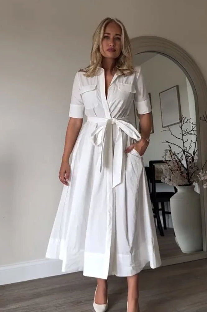 ZEYA - Evita Belted Shirt Midi Dress