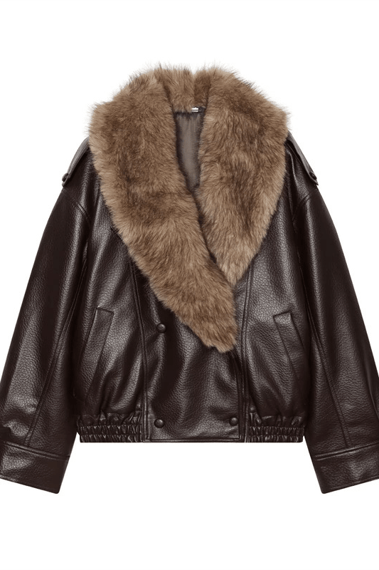 ZEYA - Felicity Faux Leather Jacket with Detachable Fur Collar