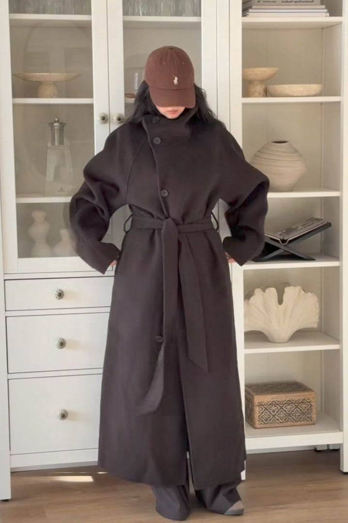ZEYA - Feline Long Belted High Collar Coat