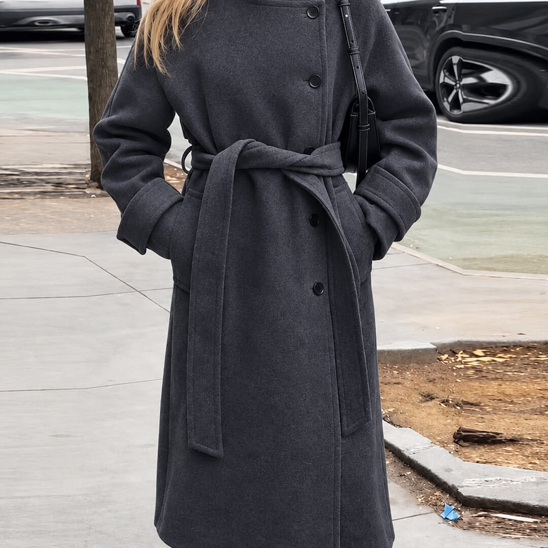 ZEYA - Feline Long Belted High Collar Coat