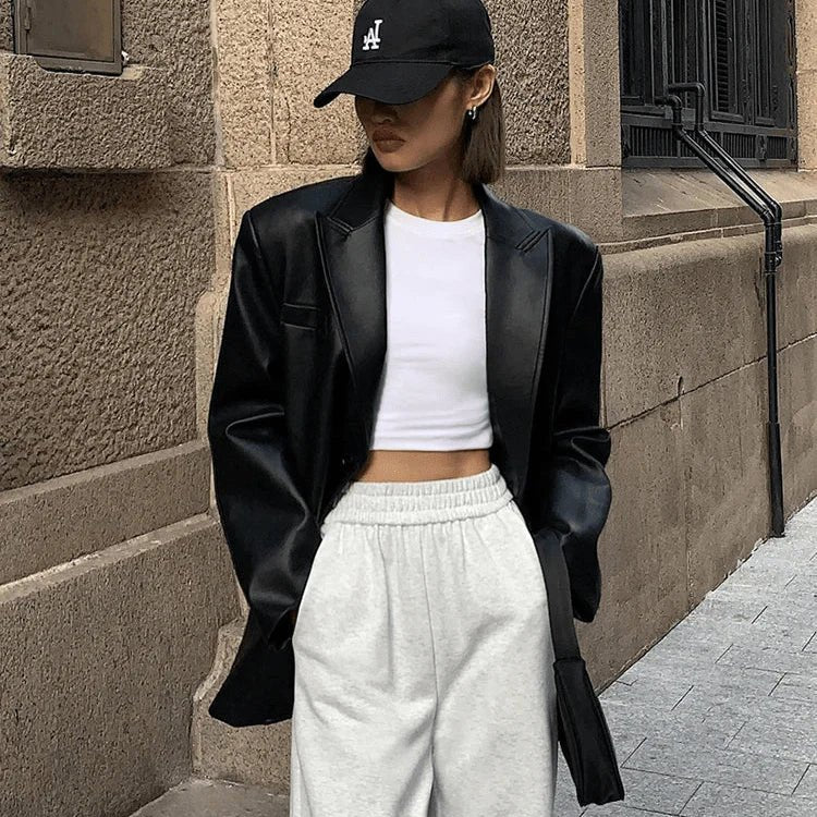 ZEYA - Glaiza Oversized Vegan Leather Blazer