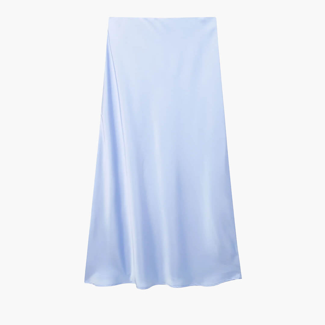 ZEYA - Hilde High Waist Black Satin Midi Skirt