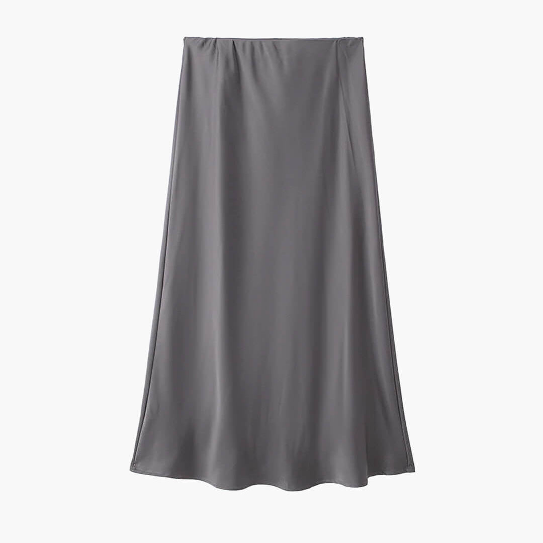 ZEYA - Hilde High Waist Black Satin Midi Skirt