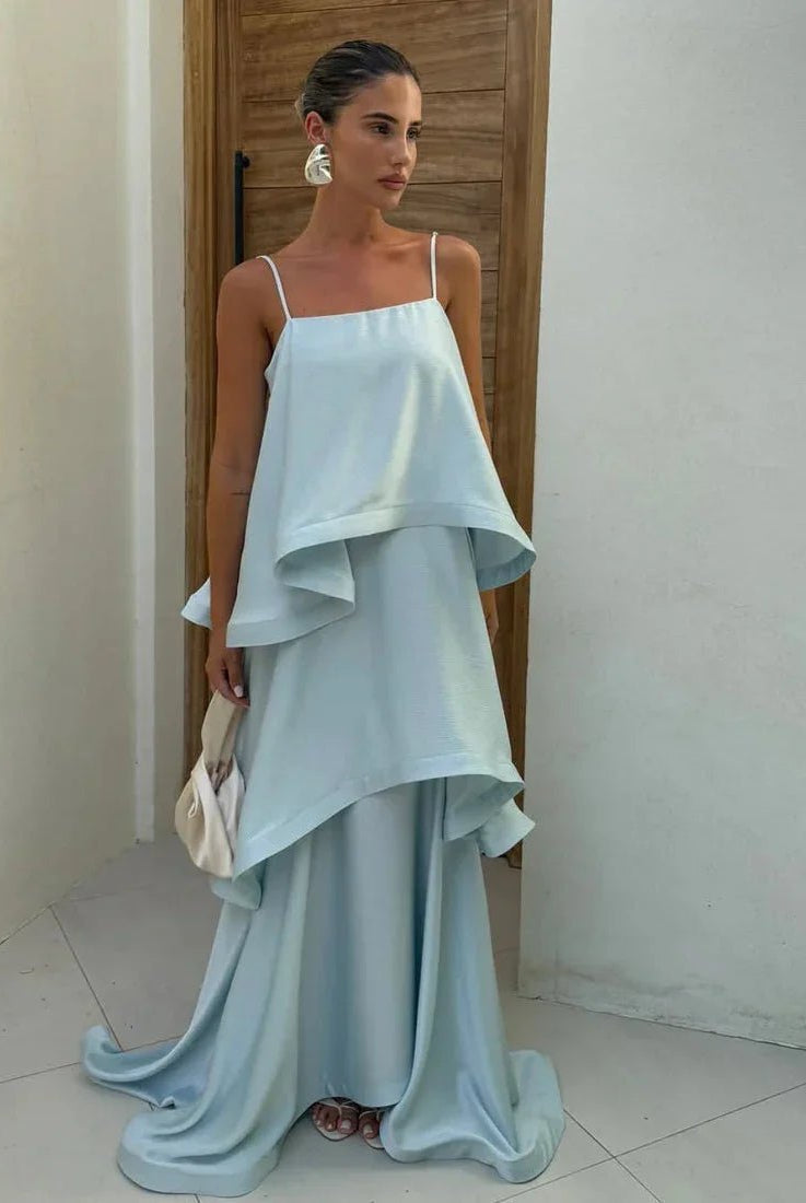 ZEYA - Jamila Tiered Ruffle Satin Maxi Dress