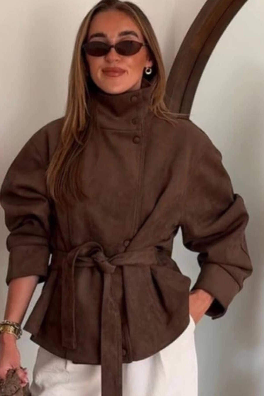 ZEYA - Josie Funnel Faux Suede Trench Coat