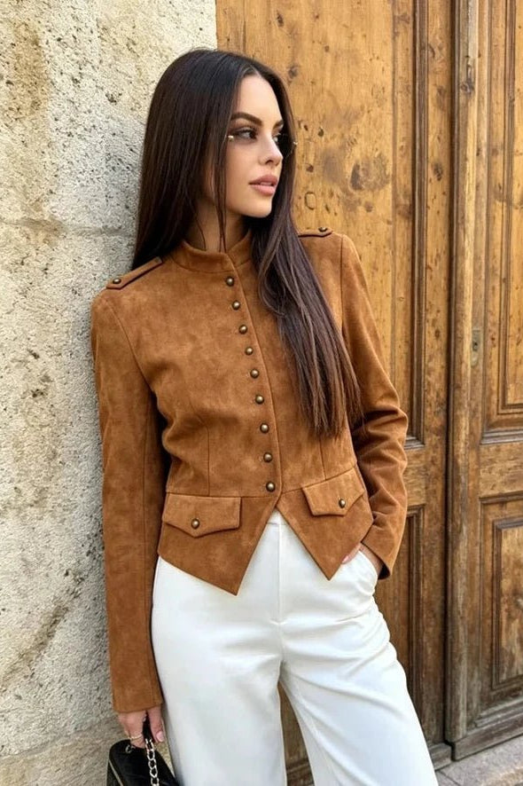 ZEYA - Kate Faux Suede Button Cropped Coat