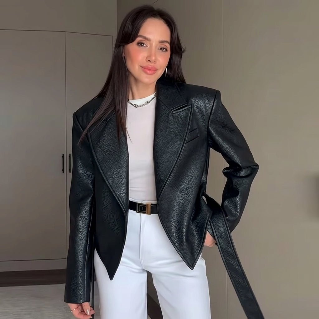 ZEYA - Kate Lace-Up Faux Leather Blazer Jacket