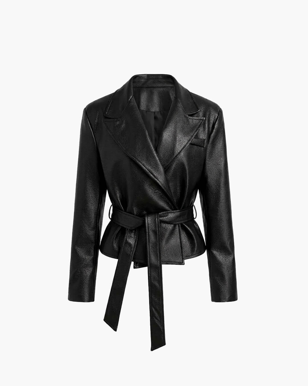 ZEYA - Kate Lace-Up Faux Leather Blazer Jacket