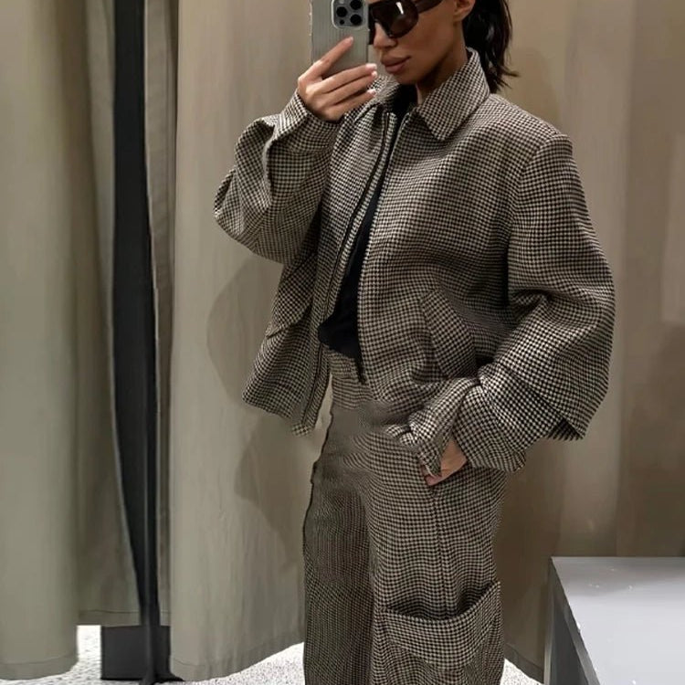 ZEYA - Lily Houndstooth Padded Blazer Set