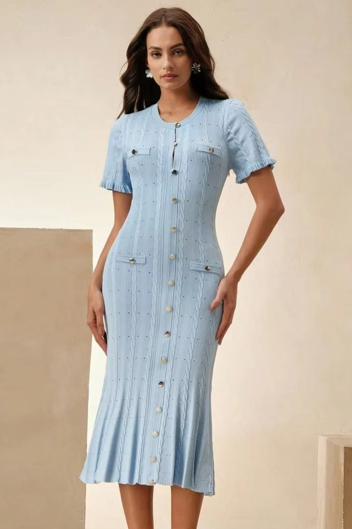 ZEYA - Margot Button-Front Knit Midi Dress