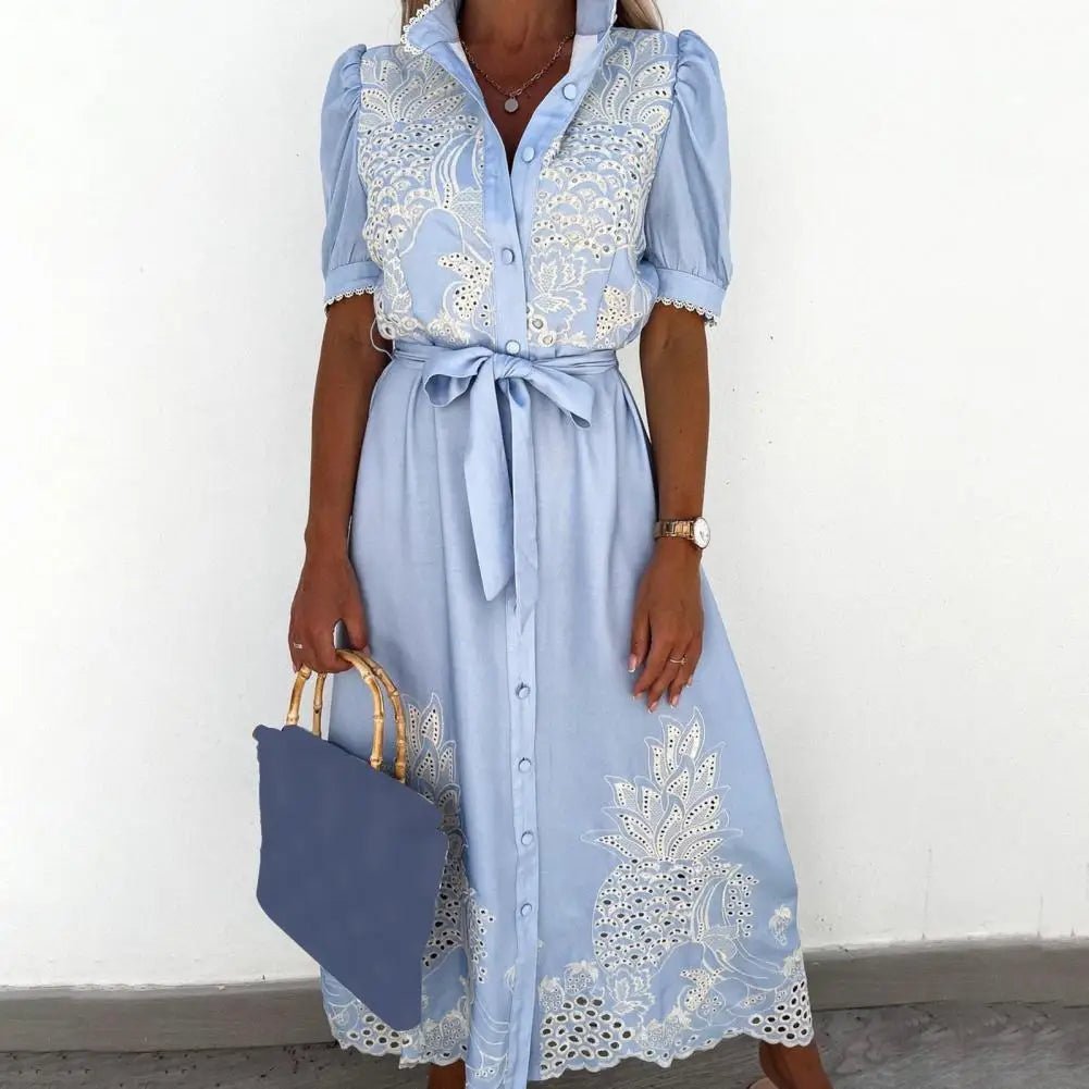 ZEYA - Margot Embroidered Lace-Up Maxi Dress