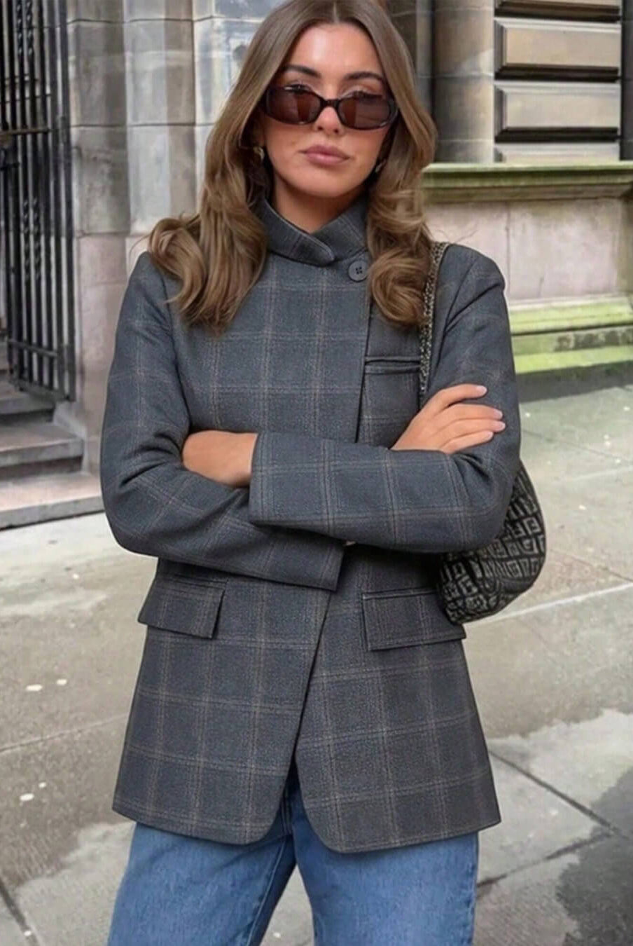 ZEYA - Melanie Plaid Stand Collar Blazer