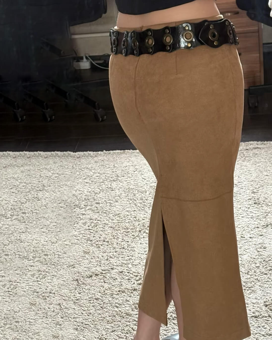 ZEYA - Mina High-Waist Faux Suede Midi Skirt