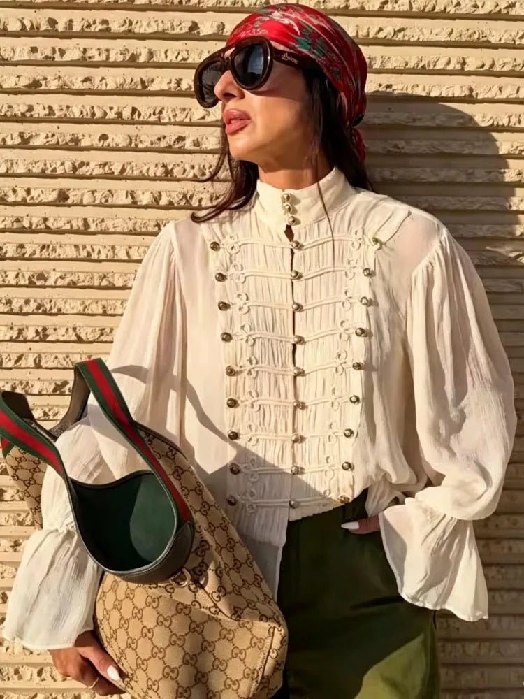 ZEYA - Miranda Vintage Stand Collar Frog Button Blouse