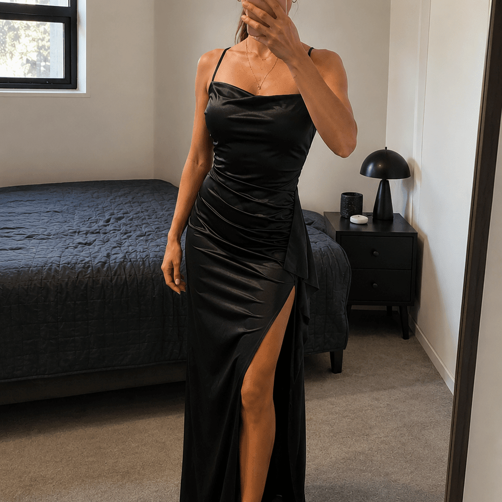 ZEYA - Monica Satin Open-Back Maxi Dress