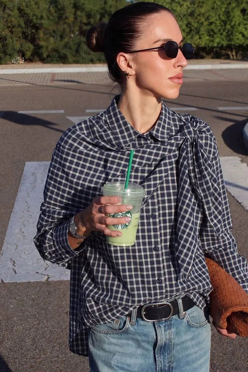 ZEYA - Nicole Plaid Scarf-Tie Shirt