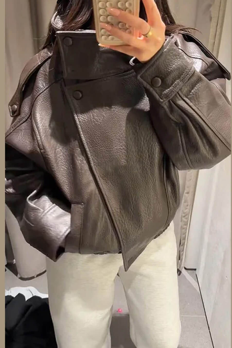 ZEYA - Nikka Faux Leather Stand Collar Jacket