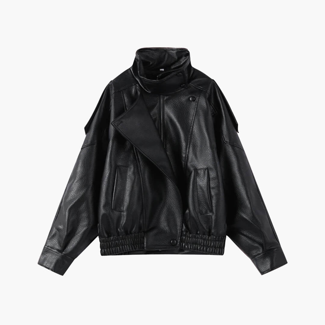 ZEYA - Nikka Faux Leather Stand Collar Jacket