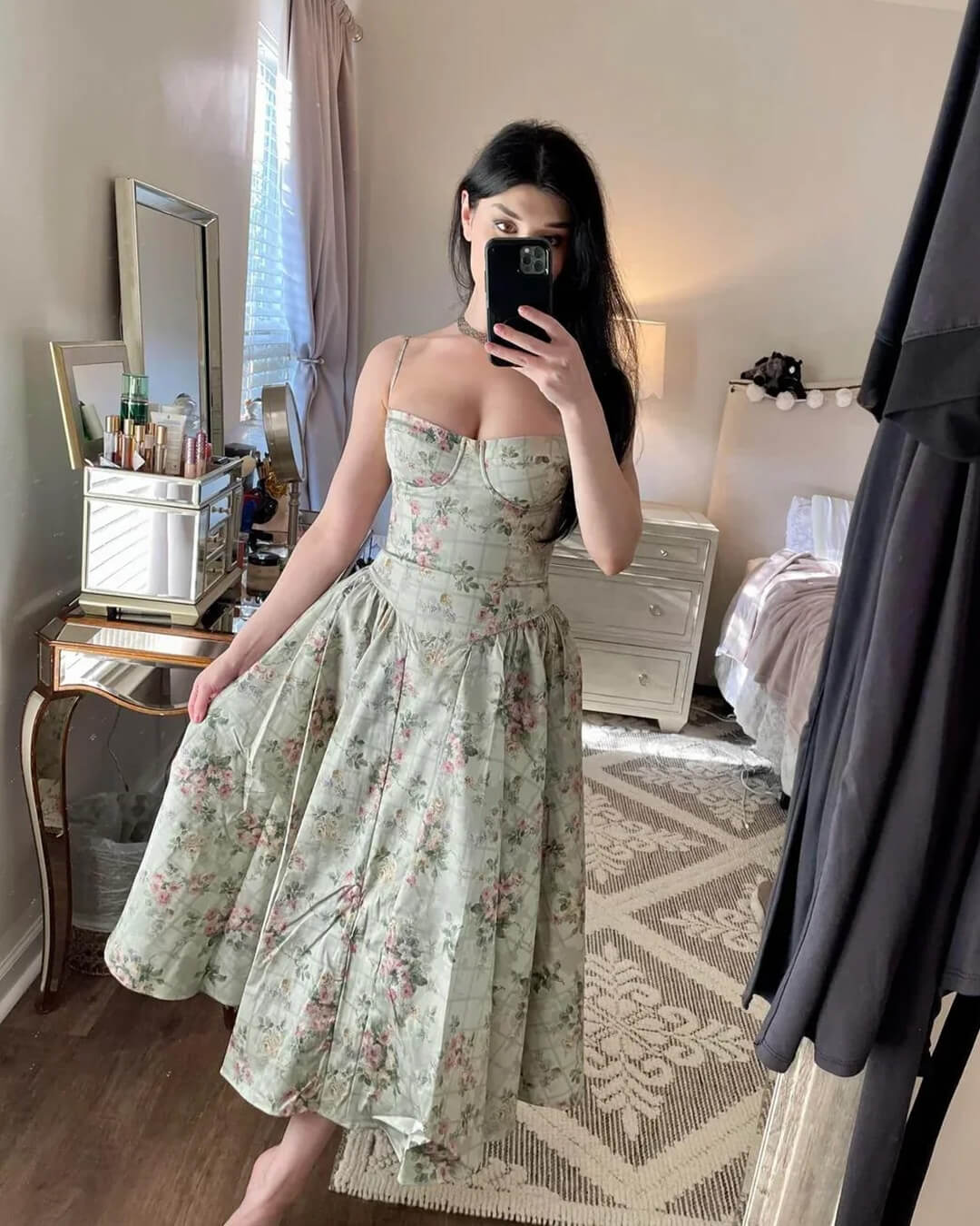 ZEYA - Ria Vintage Floral High Waist Midi Dress