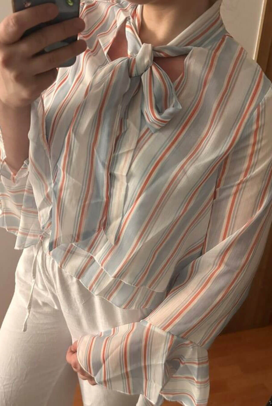 ZEYA - Sandra Stripe Ruffle Tie-Neck Blouse