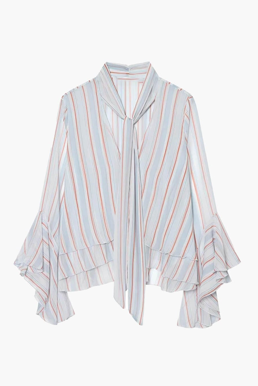 ZEYA - Sandra Stripe Ruffle Tie-Neck Blouse