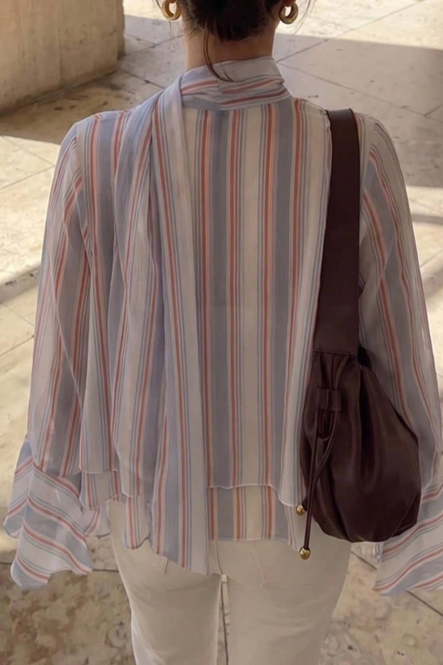 ZEYA - Sandra Stripe Ruffle Tie-Neck Blouse