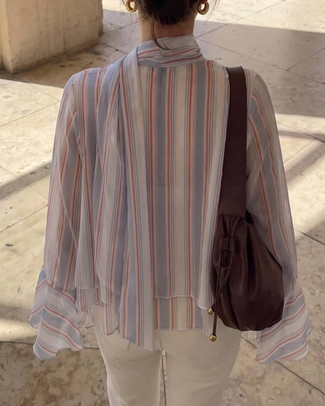 ZEYA - Sandra Stripe Ruffle Tie-Neck Blouse