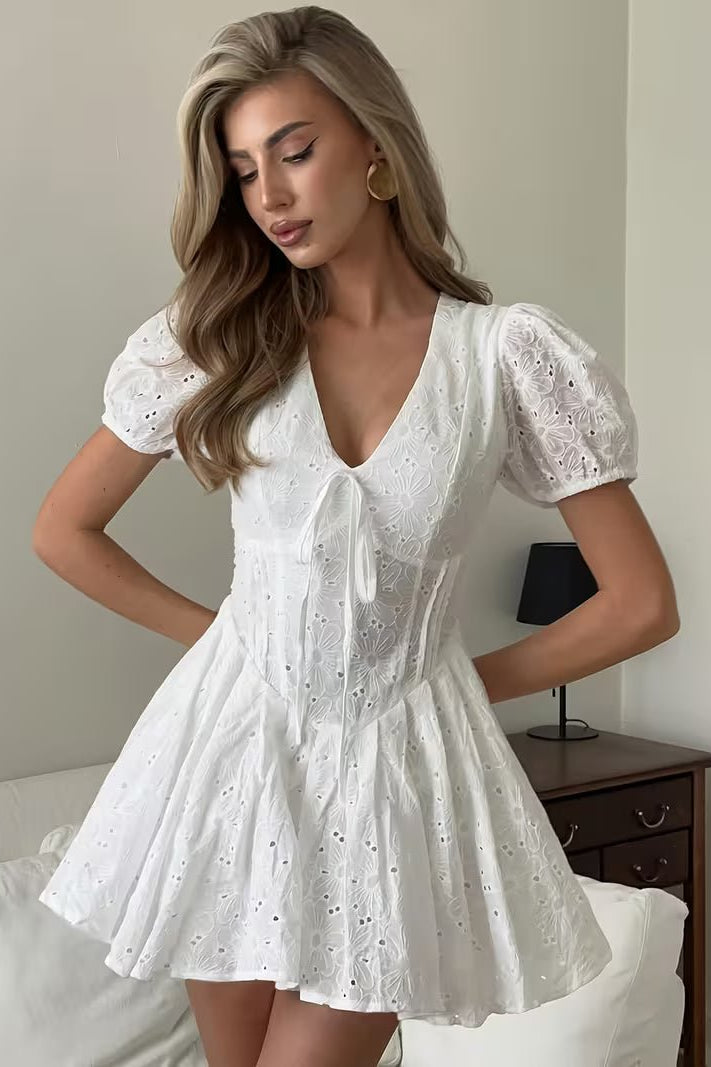 ZEYA - Shayne Puff Sleeve Embroidered Mini Dress