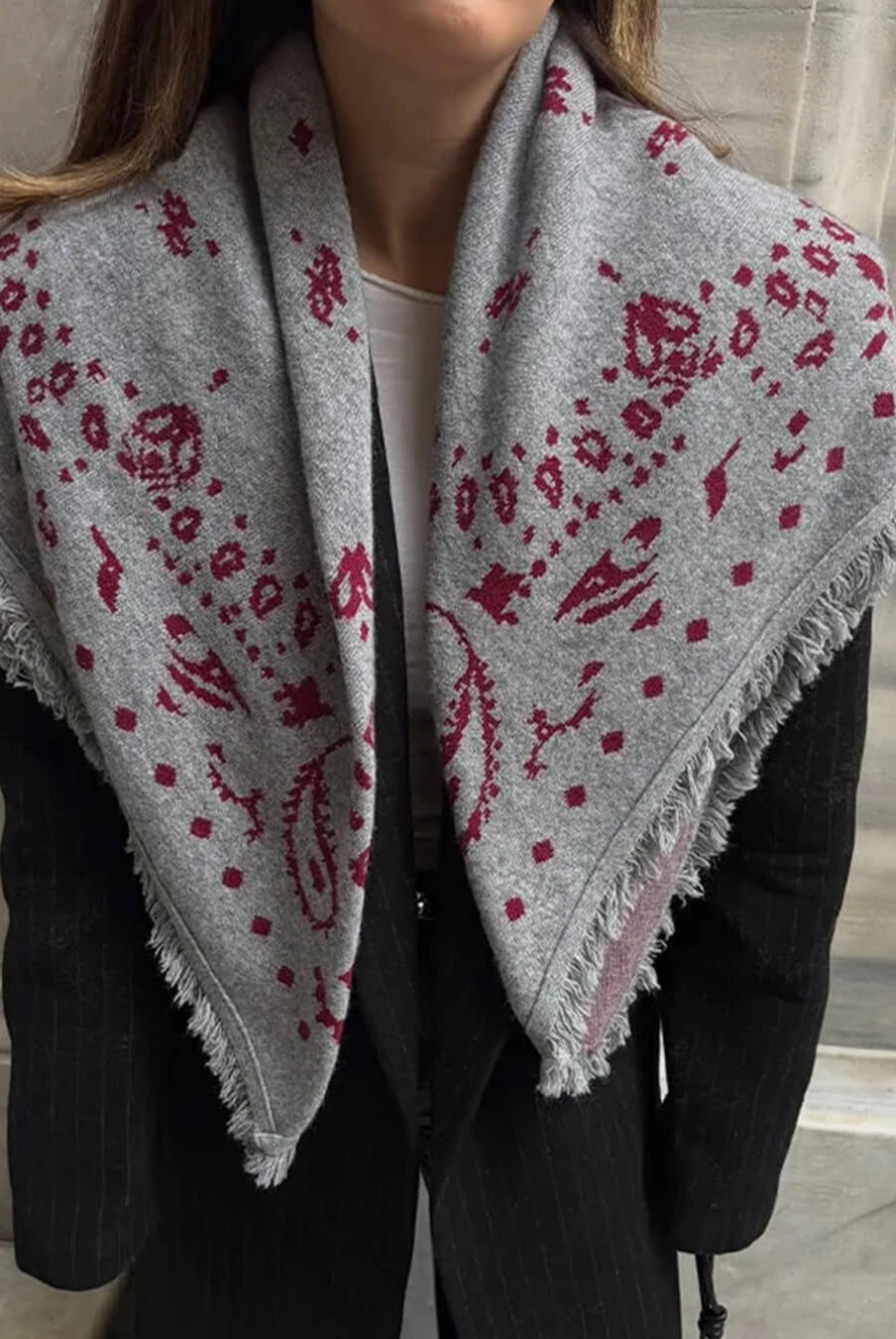 ZEYA - Terry Knitted Fringed Square Scarf