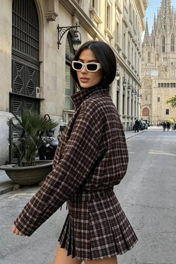 ZEYA - Tessa Checked Jacket & Mini Skirt Set