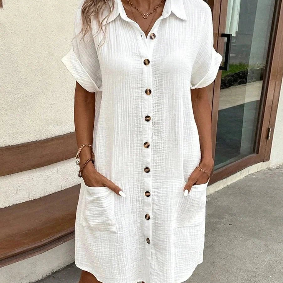 ZEYA - Themis Cotton Linen V-Neck Mini Dress