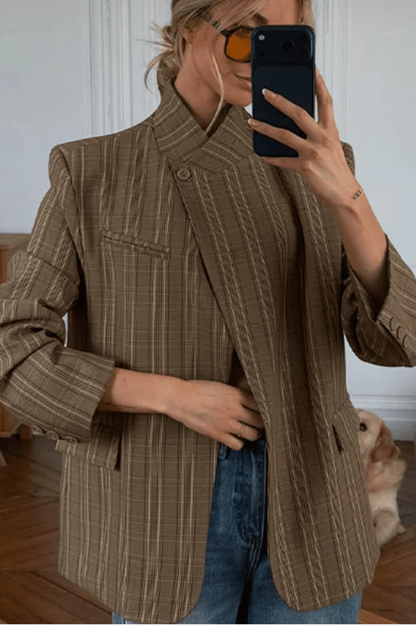 ZEYA - Willow Stand Collar Striped Suit Jacket