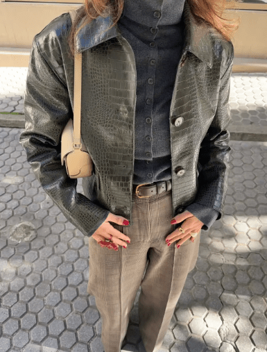 ZEYA - Zoe Crocodile Embossed Leather Jacket