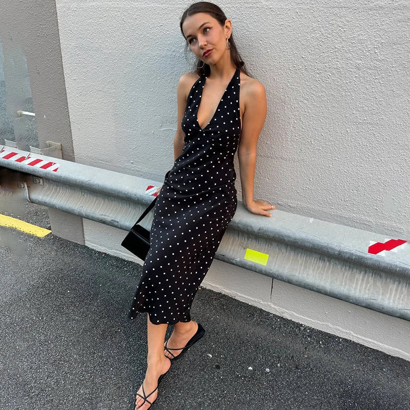 ZEYA - Zoe Polka Dot Halter Midi Dress