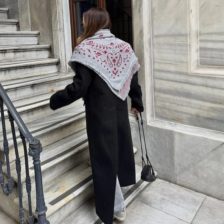 Terry Knitted Fringed Square Scarf