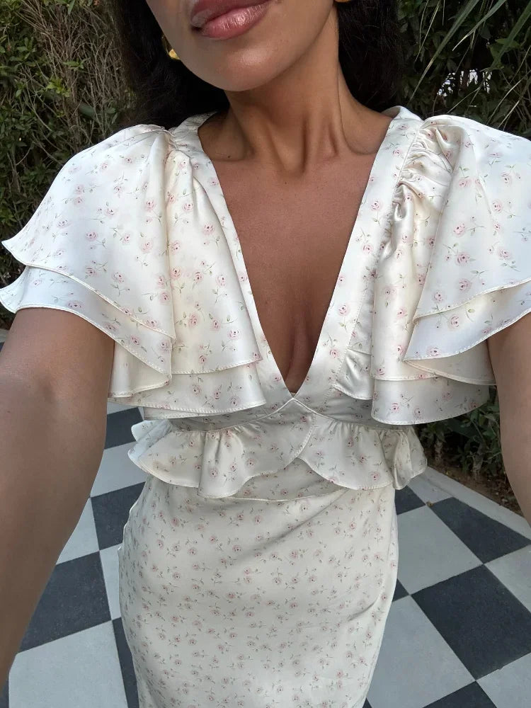 Sophia Ruffle Sleeves Midi Dress