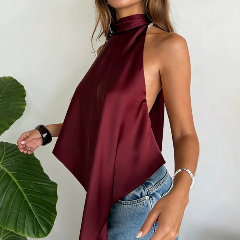 Ava Backless Halter Silk Top