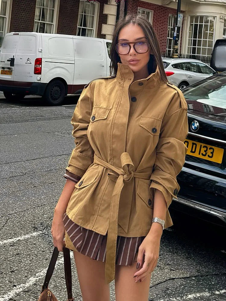 Emily High Collar Belted Jacket & Skort Set