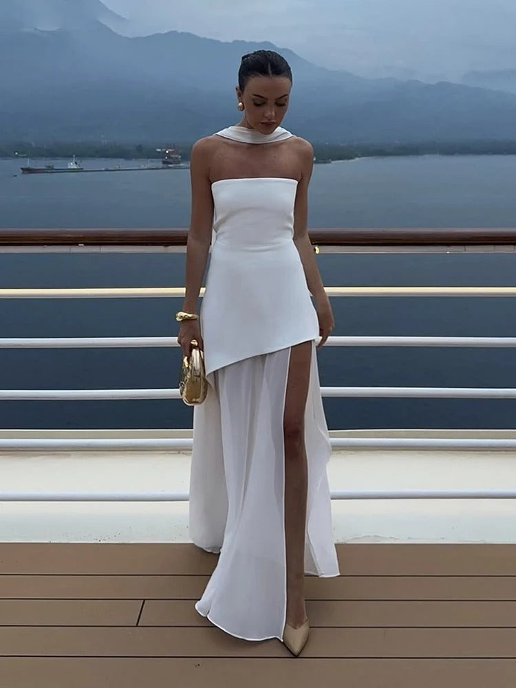 Sophia Asymmetric Sheer Maxi Dress