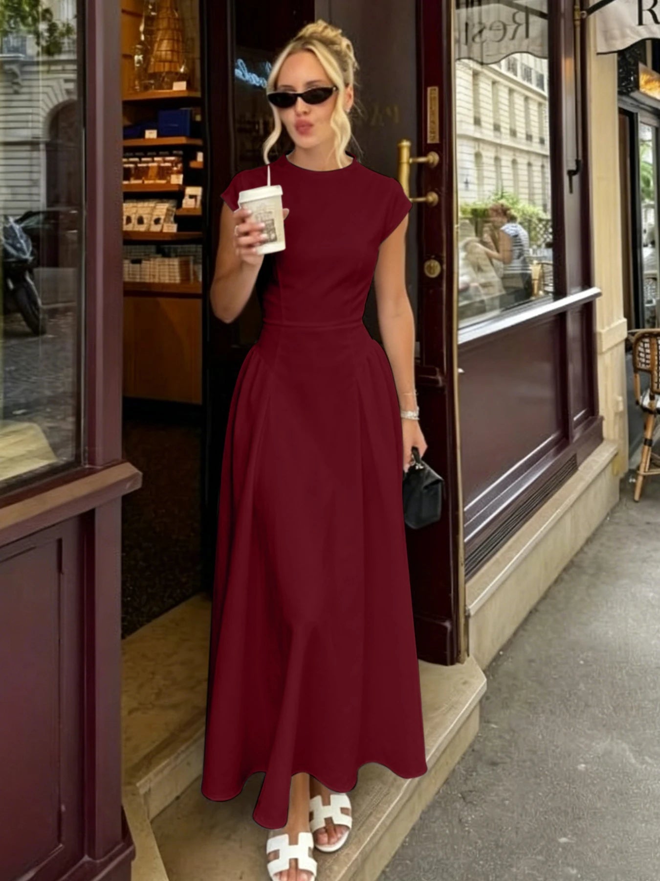 Sienna Flare Maxi Dress with Cap Sleeves